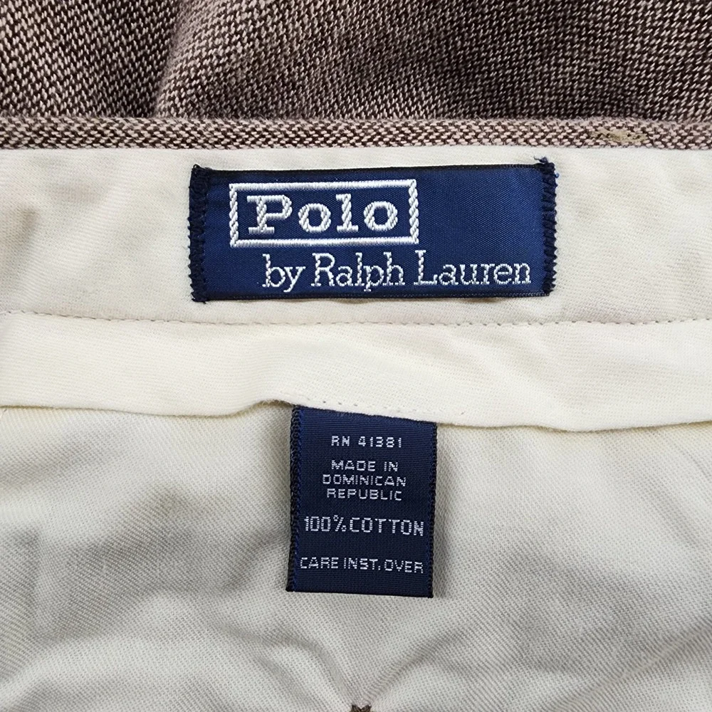 Polo Ralph Lauren Pants Men 34x32 Brown Micro Herringbone Pleated Cuffed Vintage